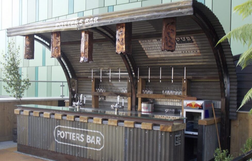 Pub Roof Terrace Bar metalwork and carpentry installation